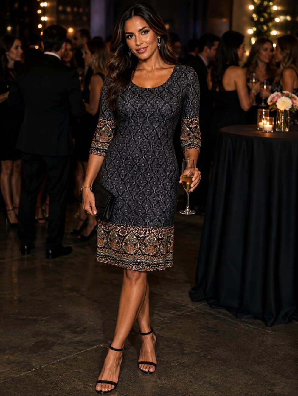 A.K.A Posh Size X-Large Black & Gold Paisley Print Dress
